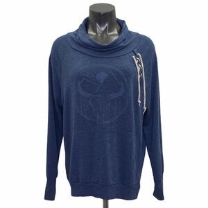 WELL Worn Blue Cowl Neck Bull Decal Sweater XL